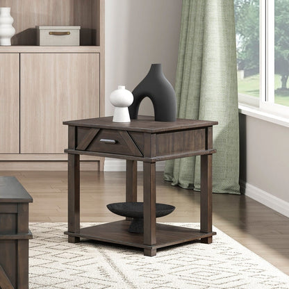 Traditional Rustic End Table with Storage - Brown Finish