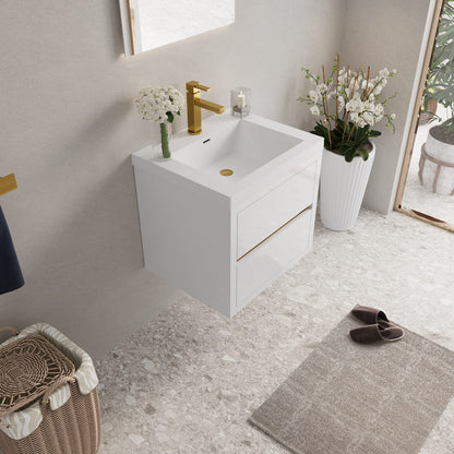 Glossy White Bathroom Vanity - Storage & Sink Unit