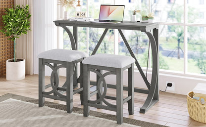 Gray Counter Height Dining Table Set with 3 Stools for Dining Room