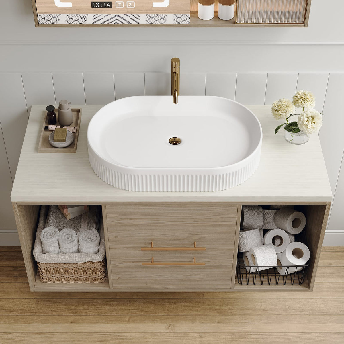 White Ceramic Bathroom Vanity with Oval Sink