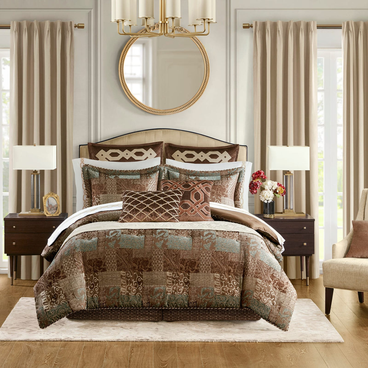 Multicolor Polyester King Comforter Set - 4 Piece Bedding