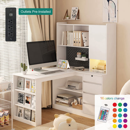 L-Shaped Desk with Charger - White Corner Office Desk