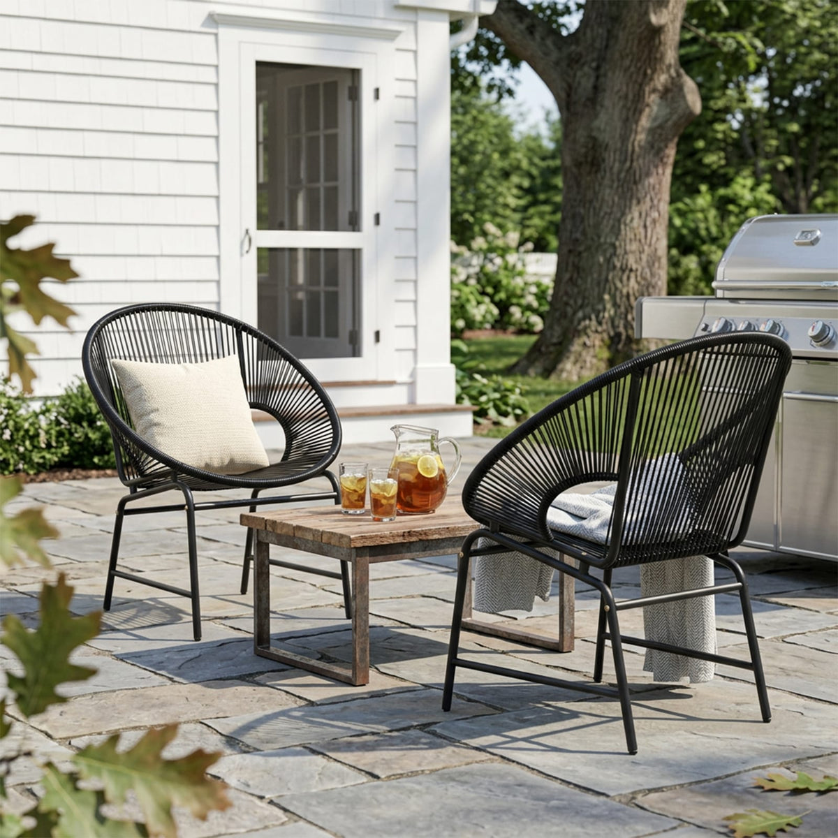 Black Outdoor Lounge Set for Poolside or Garden Patio