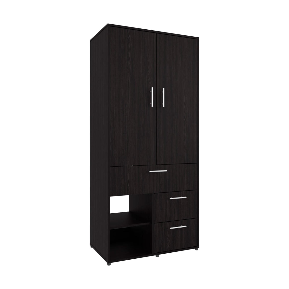 Alpine Armoire - Black: Tall Storage Dresser with Shelves & Hanging Rod