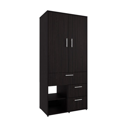 Alpine Armoire - Black: Tall Storage Dresser with Shelves & Hanging Rod