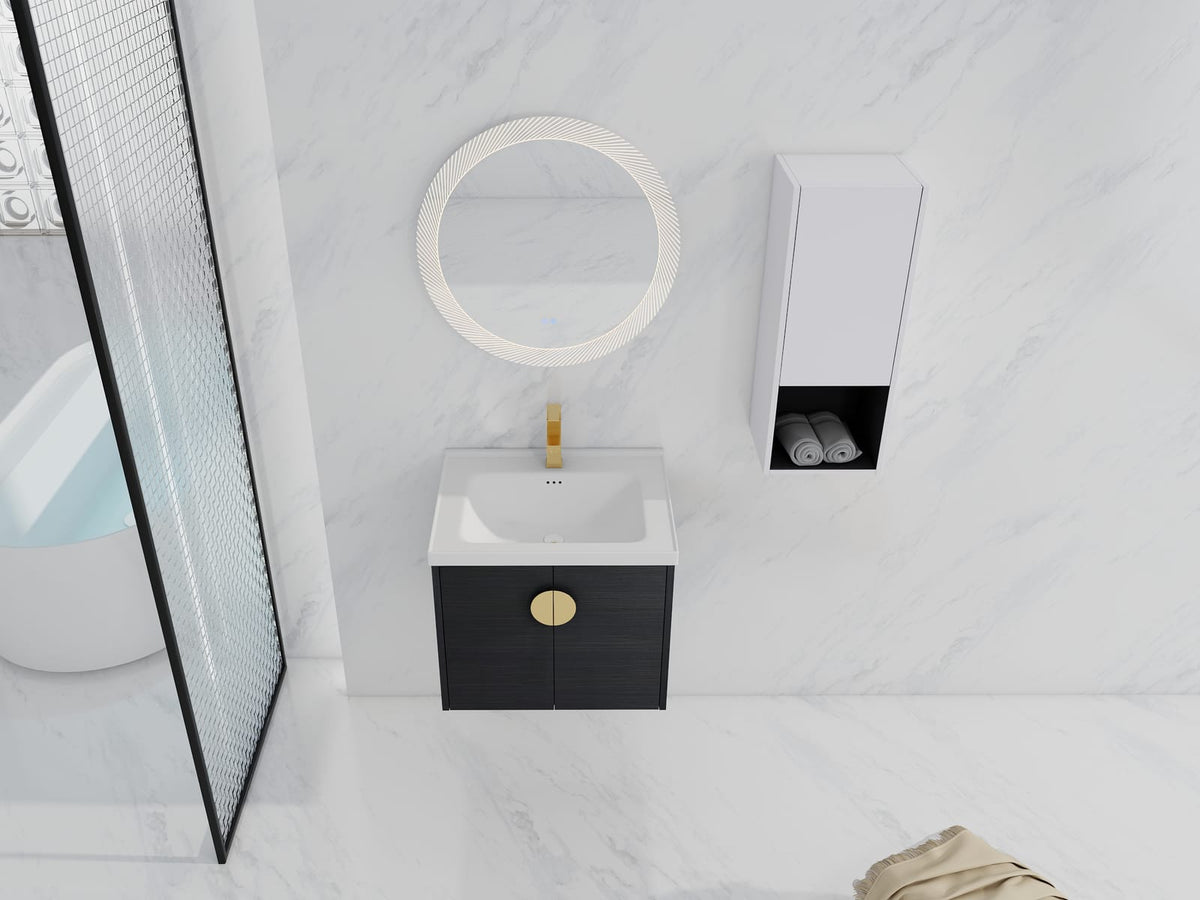 Modern Black Chestnut Bathroom Vanity with Storage and Sink