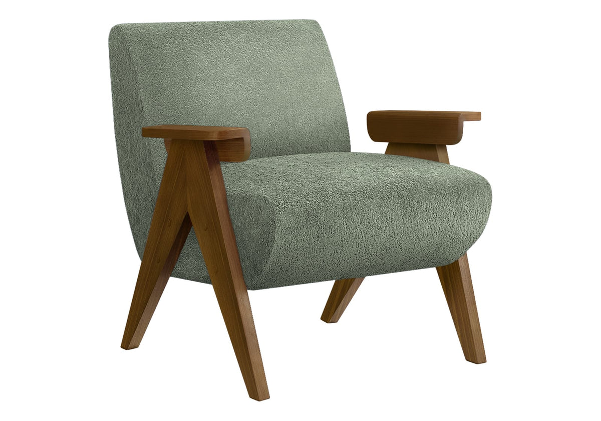 Accent Chair, 31"h, Upholstered Green Fabric - Solid Walnut Wood Legs
