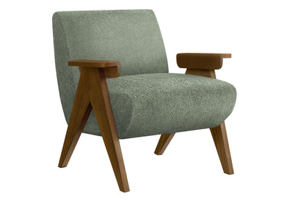 Accent Chair, 31"h, Upholstered Green Fabric - Solid Walnut Wood Legs