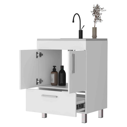 Modern White Double Door Bathroom Vanity with Drawer