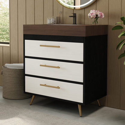 29.9 Inch Black Freestanding Bathroom Vanity with Sintered Stone Top