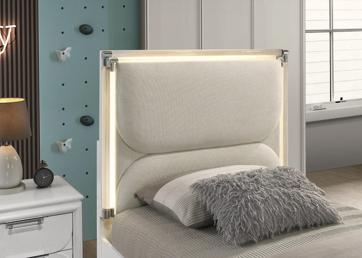 Contemporary Glam White Full Size Bed - LED Lighted Headboard