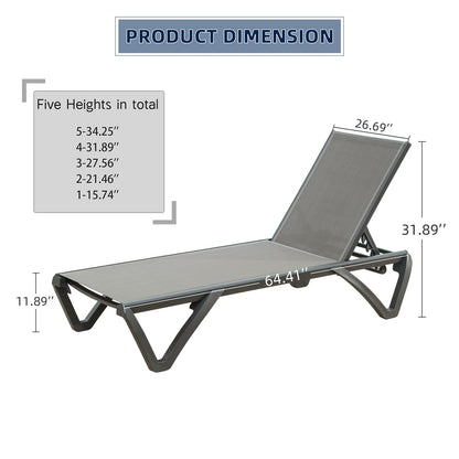 Gray Aluminum Patio Chaise Lounge - Outdoor Sun Lounger