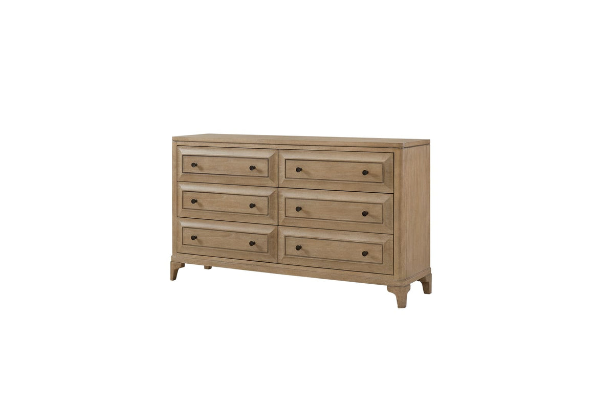 Modern 6 Drawer Dresser Sand Finish - Solid Wood MDF