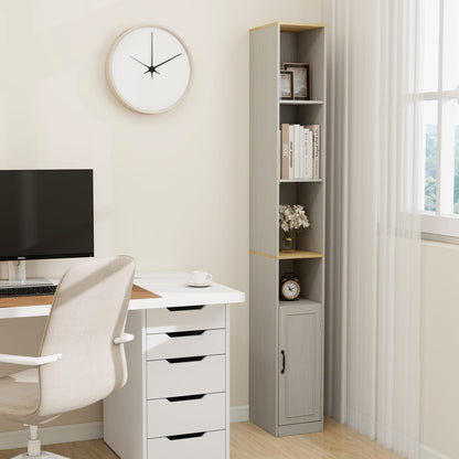 Tall Slim Storage Cabinet in Ancient White MDF for Living Room or Study