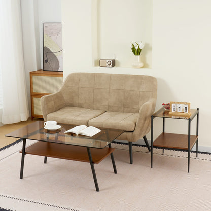 Brown Tempered Glass Coffee Table Set - 3 Piece Living Room Table