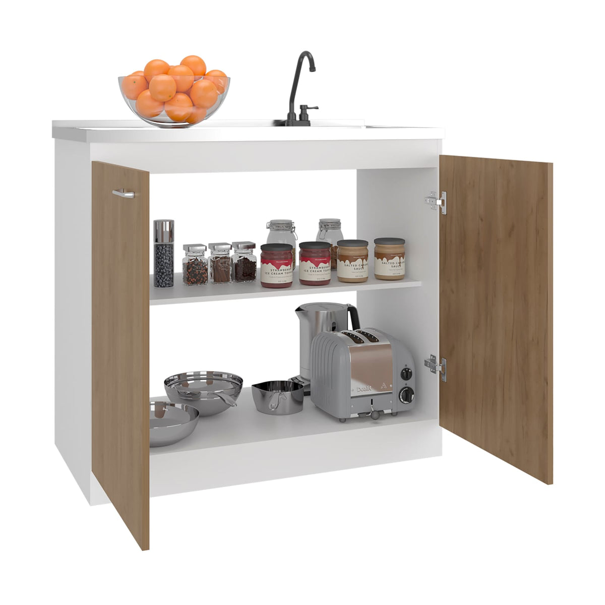 Modern Kitchen Sink Cabinet with Engineered Wood Storage and Faucet