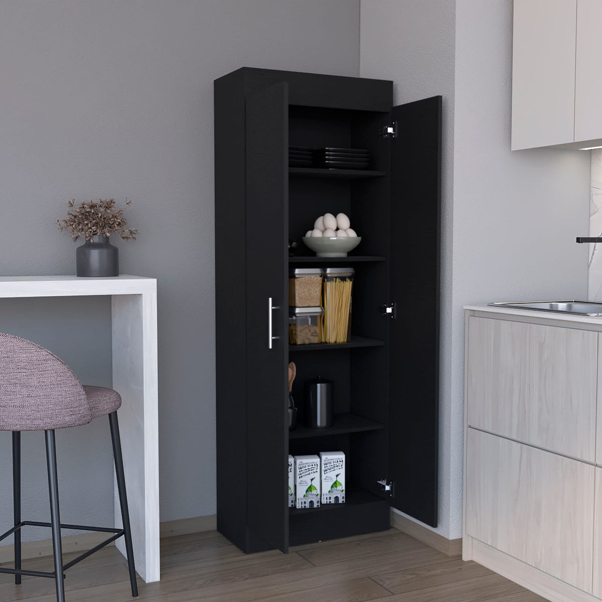 Pantry Cabinet 67" H, 5 Shelves, Black - Storage Solutions