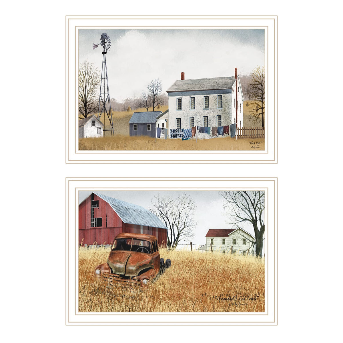 Trendy Wall Art Prints - 2 Piece Vignette Washday & Truck White
