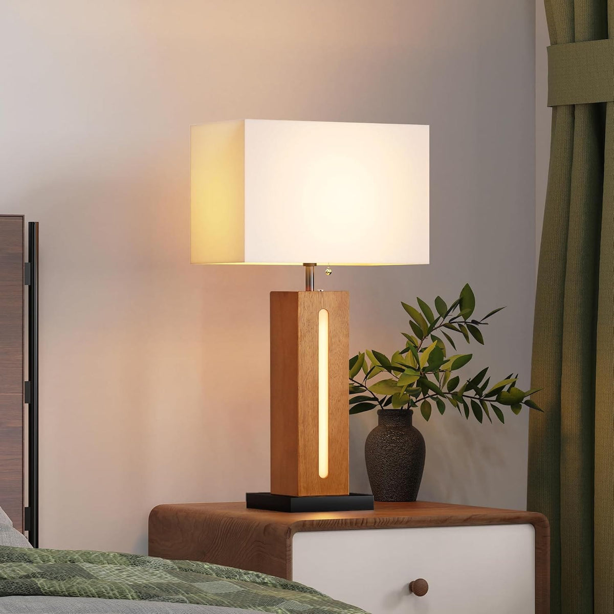 Modern Table Lamps Set of 2 - Black & Orange Metal Wood Grain