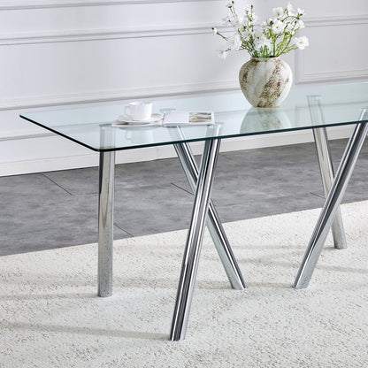 71 Inch Tempered Glass Dining Table - White Metal Legs