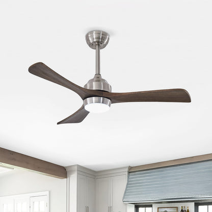 Nickel Wood Ceiling Fan with Light for Bedroom Decor
