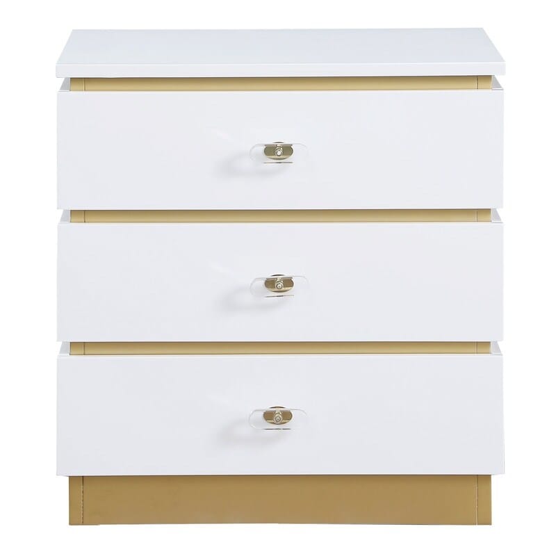 Gold & White Rectangular End Table - 3 Drawers for Living Room