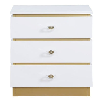 Gold & White Rectangular End Table - 3 Drawers for Living Room
