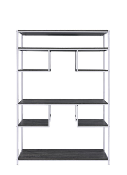 Vonara Rustic Gray Oak & Chrome Bookshelf - 7 Shelves Display Storage