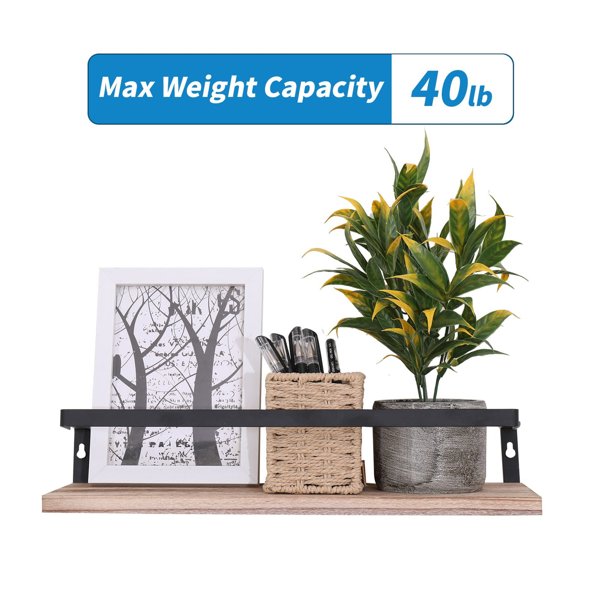 Natural Wood Floating Shelves - Set of 2 for Living Room