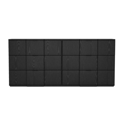 72" Black MDF Dresser with 6 Drawers