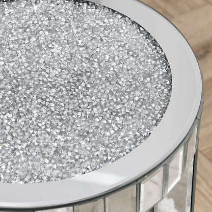 Round Silver Mirrored End Table - Living Room Coffee Table