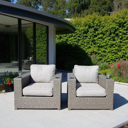 Grey Wicker Patio Lounge Chairs with Cushions - 2 Piece Set