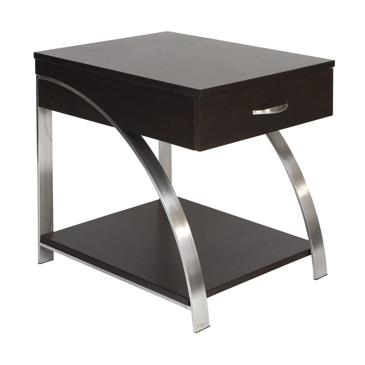 Espresso Wood & Stainless Steel End Table - 21" x 26" Primary Living Space