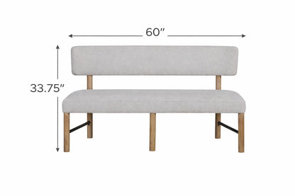 Upholstered Dining Bench - White, English Knotty Oak Finish