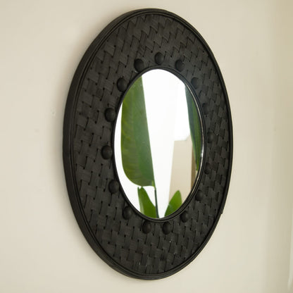 Black Bamboo Mirror - 24'' Circle Wall Art