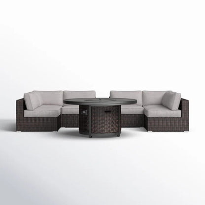 Brown Wicker Outdoor Patio Set with Fire Pit for Garden Living