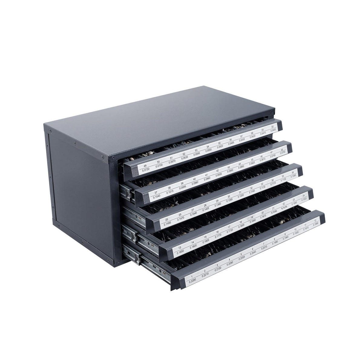 Drill Bit Dispenser Cabinet - 5 Drawers, Steel Organizer for Drill Bits #1-#60