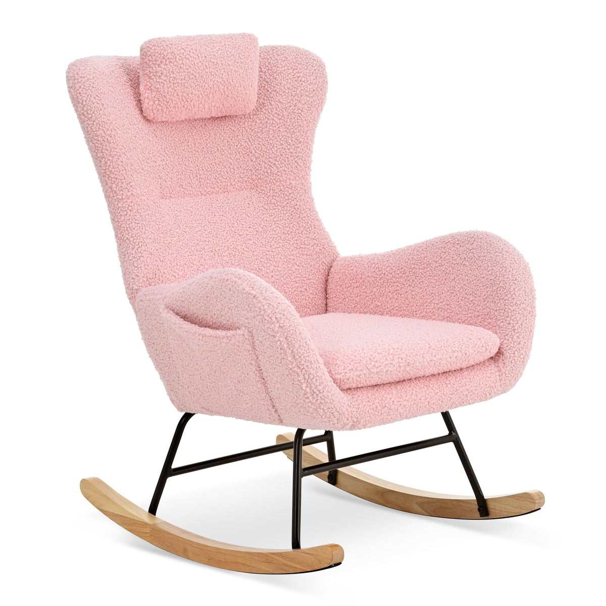 Pink Rocking Chair with Headrest for Nursery, Bedroom, or Guest Room for Living Room