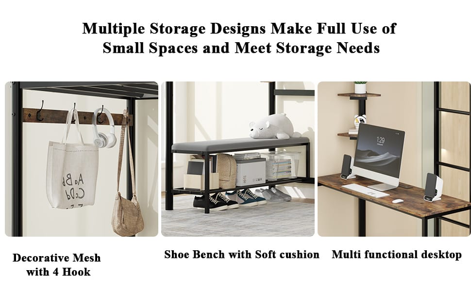 Twin Size Metal Loft Bed Frame with Brown Storage for Bedroom