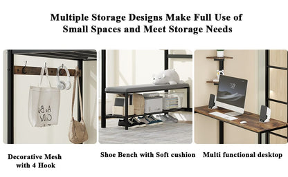 Twin Size Metal Loft Bed Frame with Brown Storage for Bedroom