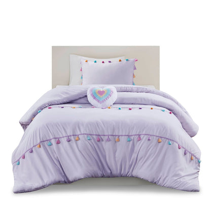 Twin Tassel Comforter Set with Heart Pillow - Multicolor