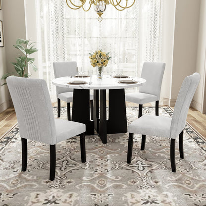Round Dining Table, 43-Inch MDF, White/Black Modern Farmhouse Style