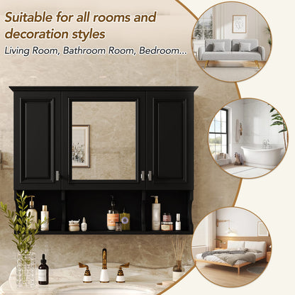 35'' Wall Mounted Bathroom Medicine Cabinet with Mirror - Black MDF