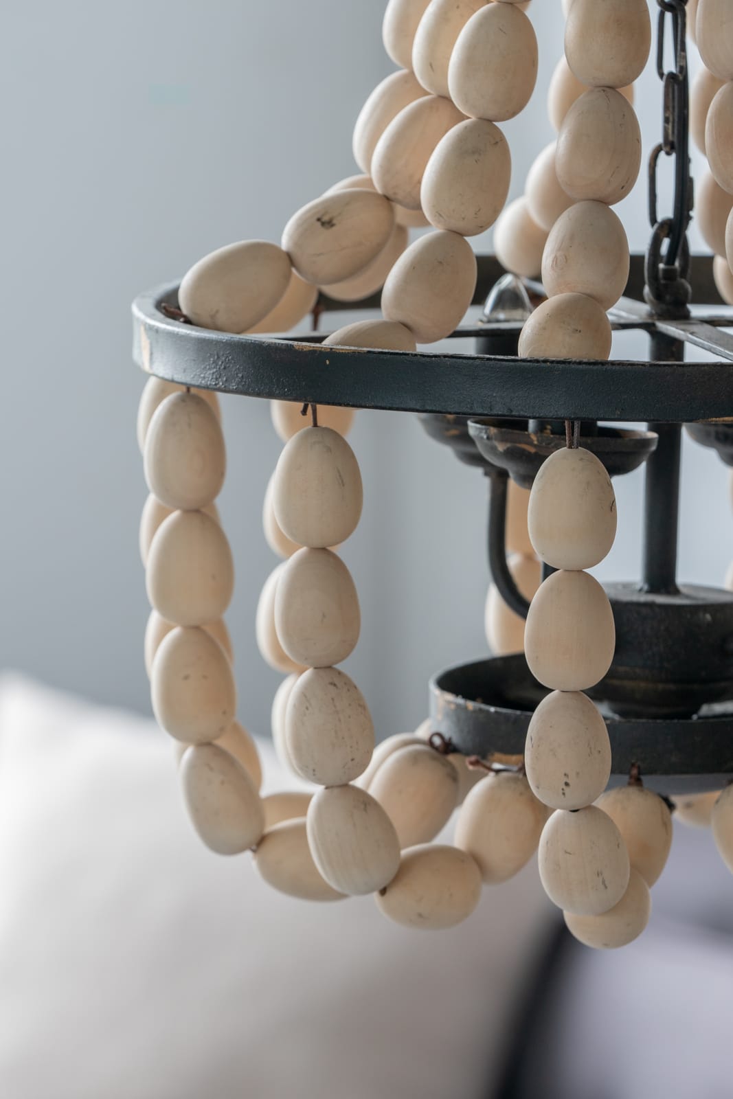 Large Beige Iron Beaded Chandelier - 4 Lights