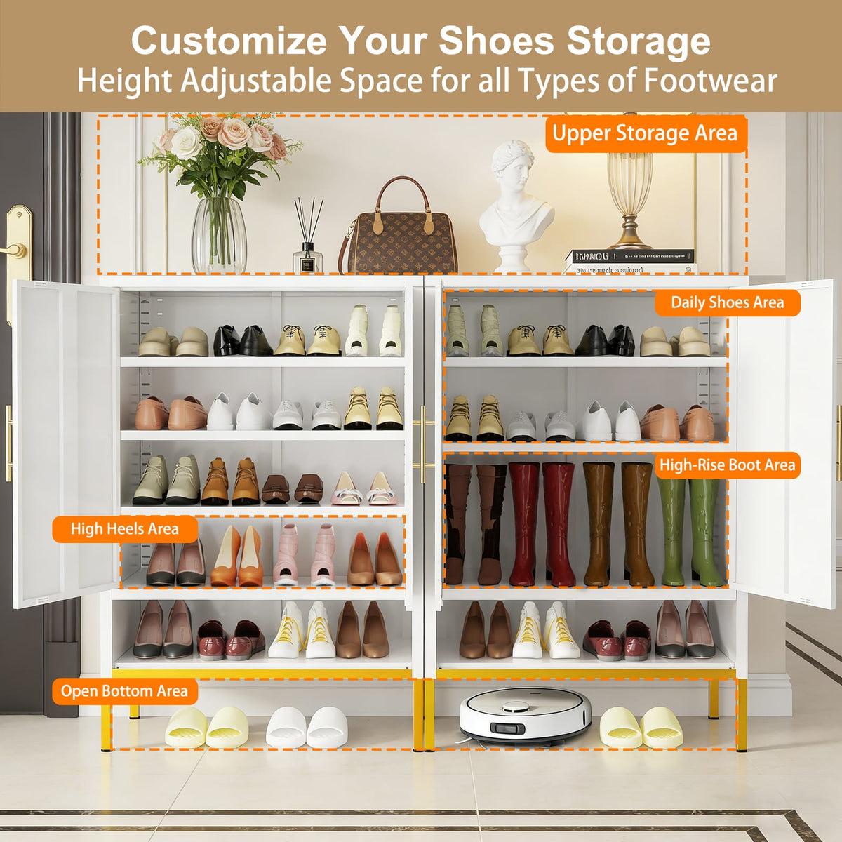 40" Tall 2-Door Shoe Cabinet - White Steel Storage
