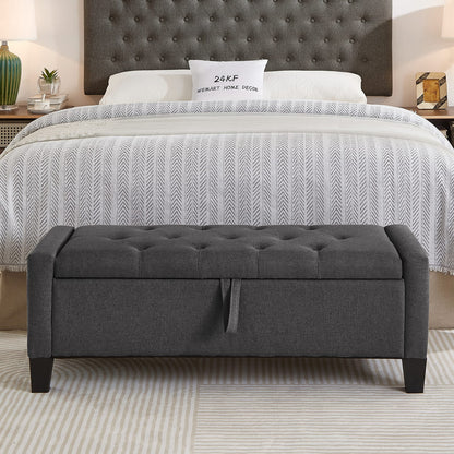 Dark Gray Linen Storage Ottoman Bench - 45" Wide for Living Room
