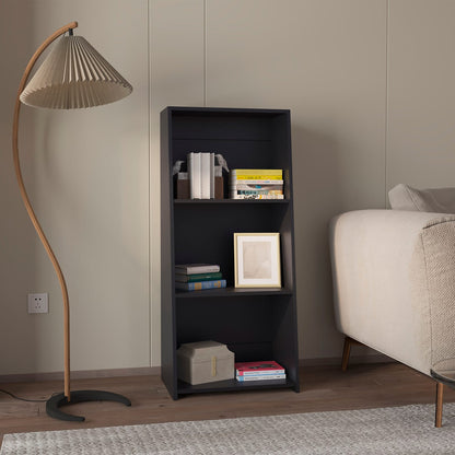 Black Melamine 3-Shelf Bookcase - Modern Storage for Living Room