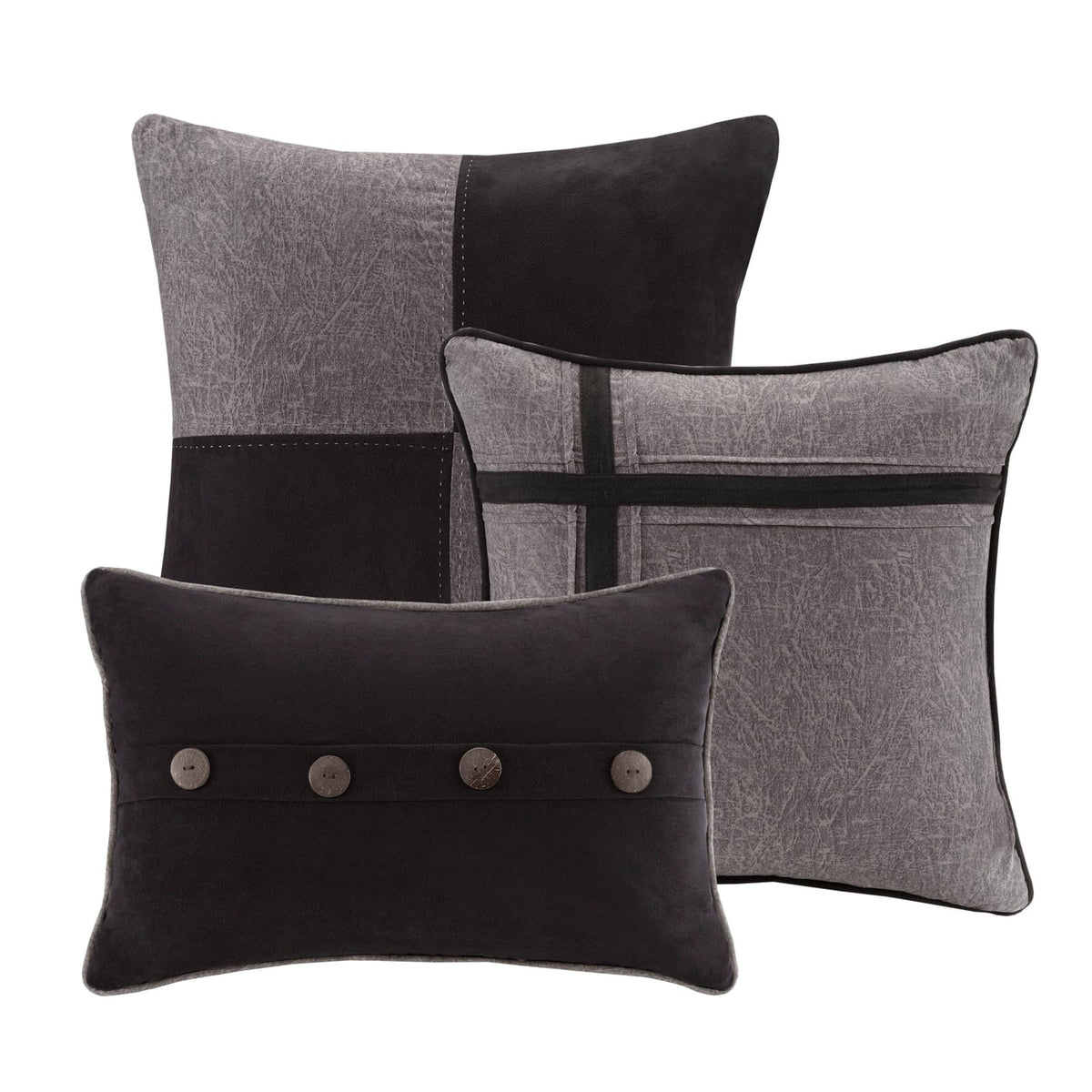 Grey Queen Faux Suede Comforter Set - 7 Piece Lodge Cabin Style