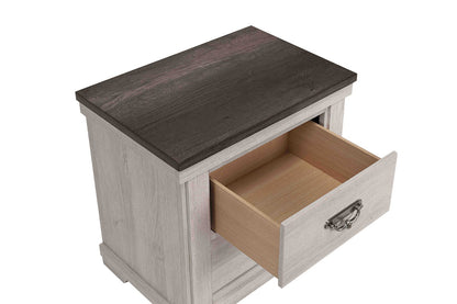 Beige Gray White Two Drawer Nightstand - Farmhouse Bedroom Nightstand