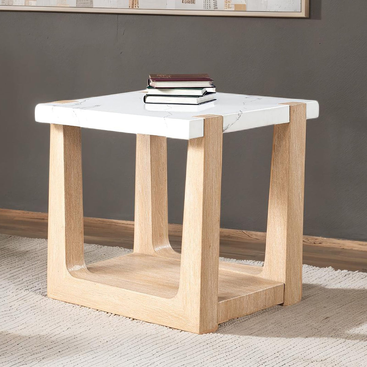 Natural White End Table - 24" Modern Design